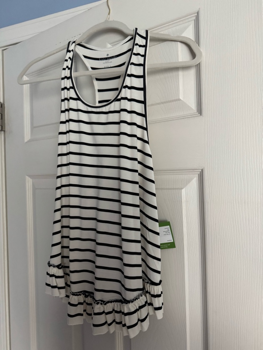 Kate Spade White & Black Striped Ruffle Hem Tank Top